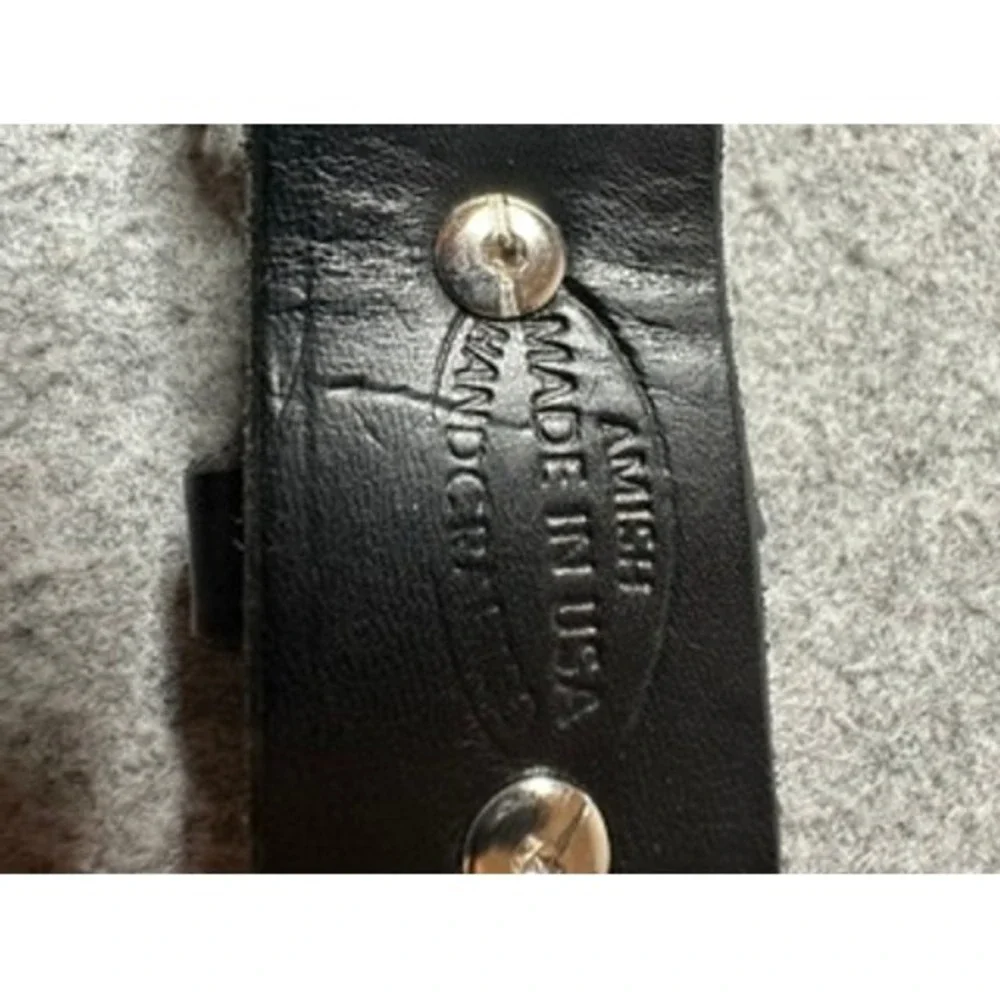 Amish Made Handcrafted Black Leather Belt Mens Size 48 Made in USA Roller Buckle